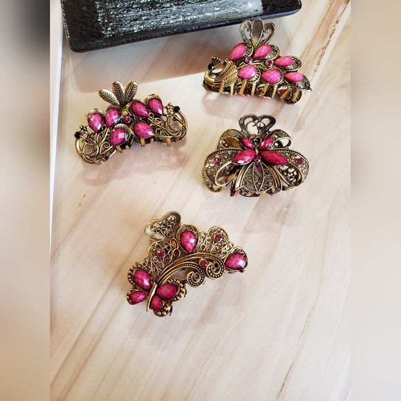 Pink Retro Style Fashion Hair Clips Hair Claws 4 Styles To Choose From - Picture 8 of 9